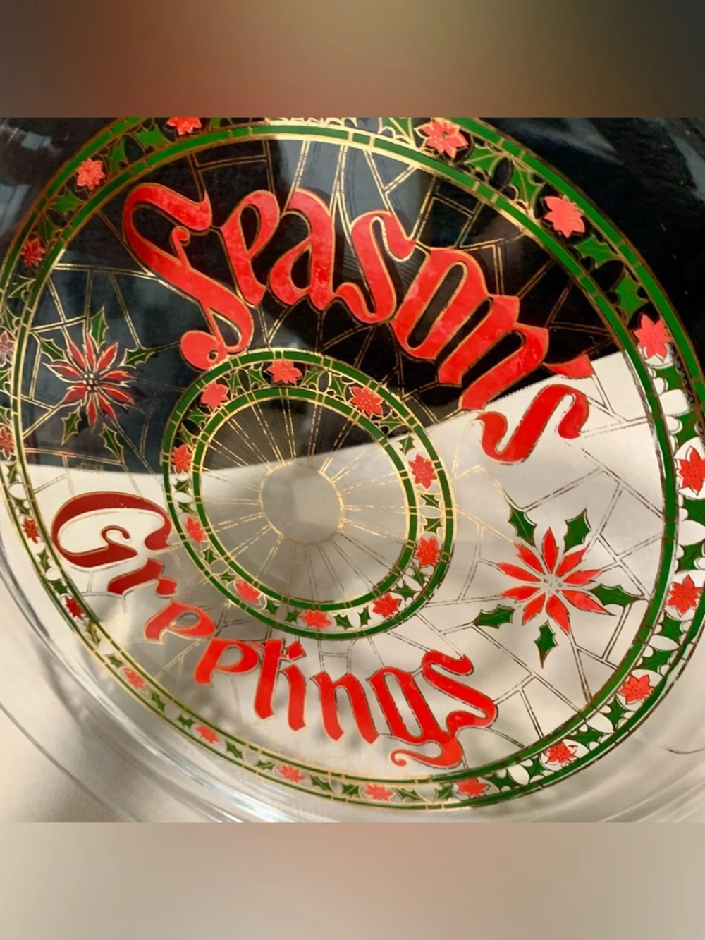 🔍Vintage Culver “Season’s Greetings” Christmas Glass Serving Tray / Platter 🎄